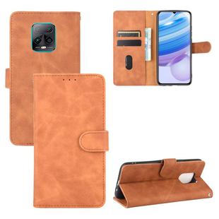 For Xiaomi Redmi 10X & 10X Pro 5G Solid Color Skin Feel Magnetic Buckle Horizontal Flip Calf Texture PU Leather Case with Holder & Card Slots & Wallet(Brown)