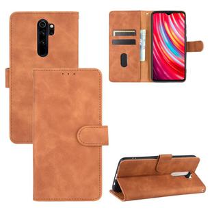 For Xiaomi Redmi Note 8 Pro Solid Color Skin Feel Magnetic Buckle Horizontal Flip Calf Texture PU Leather Case with Holder & Card Slots & Wallet(Brown)