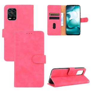 For Xiaomi Mi 10 Lite Solid Color Skin Feel Magnetic Buckle Horizontal Flip Calf Texture PU Leather Case with Holder & Card Slots & Wallet(Rose Red)