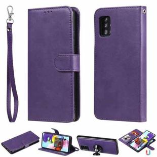 For Samsung Galaxy A51 5G 2 in 1 Solid Color Detachable PU Leather Case with Card Slots & Magnetic Holder & Photo Frame & Wallet & Strap(Purple)