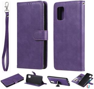 For Samsung Galaxy A71 5G 2 in 1 Solid Color Detachable PU Leather Case with Card Slots & Magnetic Holder & Photo Frame & Wallet & Strap(Purple)