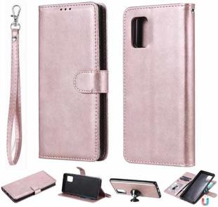 For Samsung Galaxy A71 5G 2 in 1 Solid Color Detachable PU Leather Case with Card Slots & Magnetic Holder & Photo Frame & Wallet & Strap(Rose Gold)