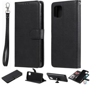 For Samsung Galaxy A81 / Note 10 Lite 2 in 1 Solid Color Detachable PU Leather Case with Card Slots & Magnetic Holder & Photo Frame & Wallet & Strap(Black)