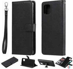 For Samsung Galaxy A81 / Note 10 Lite 2 in 1 Solid Color Detachable PU Leather Case with Card Slots & Magnetic Holder & Photo Frame & Wallet & Strap(Black)