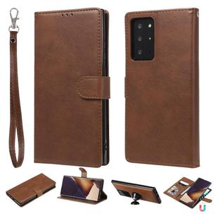 For Samsung Galaxy Note 20 2 in 1 Solid Color Detachable PU Leather Case with Card Slots & Magnetic Holder & Photo Frame & Wallet & Strap(Brown)