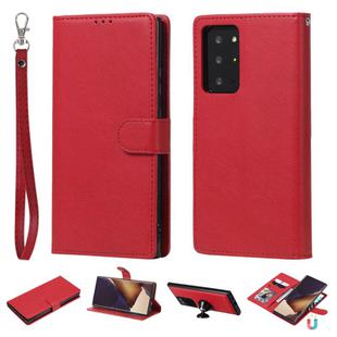 For Samsung Galaxy Note 20 2 in 1 Solid Color Detachable PU Leather Case with Card Slots & Magnetic Holder & Photo Frame & Wallet & Strap(Red)