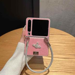 For Huawei Pura X Kirin Pattern Full Coverage Phone Case with Wrist Strap(Rose Red)