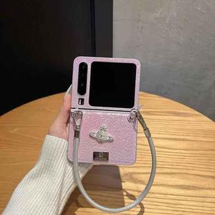For Huawei Pura X Kirin Pattern Full Coverage Phone Case with Wrist Strap(Pink)