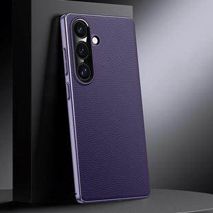 For Samsung Galaxy S25 5G Genuine Leather PC Phone Case(Dark Purple)