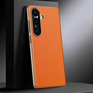 For Samsung Galaxy S25+ 5G Genuine Leather PC Phone Case(Orange)