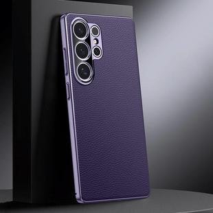 For Samsung Galaxy S25 Ultra 5G Genuine Leather PC Phone Case(Dark Purple)
