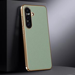 For Samsung Galaxy S24+ 5G Genuine Leather PC Phone Case(Green)