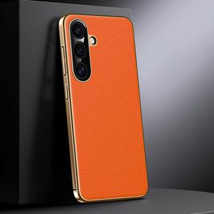 For Samsung Galaxy S24+ 5G Genuine Leather PC Phone Case(Orange)