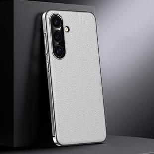 For Samsung Galaxy S24+ 5G Genuine Leather PC Phone Case(White)