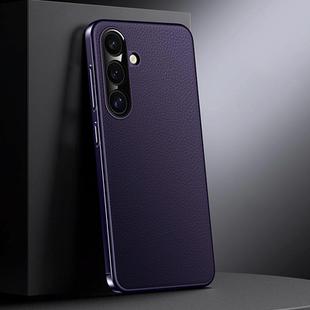 For Samsung Galaxy S24+ 5G Genuine Leather PC Phone Case(Dark Purple)