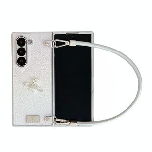 For Samsung Galaxy Z Fold Special Kirin Pattern Full Coverage Phone Case with Wrist Strap(White)