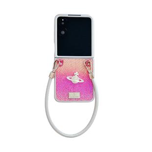 For Honor Magic V Flip Kirin Pattern Full Coverage Phone Case with Wrist Strap(Rose Red)