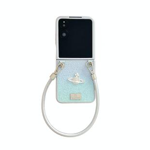 For Honor Magic V Flip Kirin Pattern Full Coverage Phone Case with Wrist Strap(Blue)