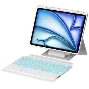 For iPad Air 11 2025 / 2024 / Air 5 / Air 4 Holder Floating Detachable Backlight Keyboard Tablet Leather Case with Touchpad(White)