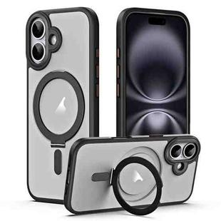 For iPhone 17 Airbag MagSafe Shockproof Frosted Phone Case with Fold Holder(Black)