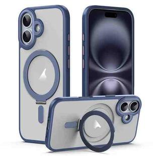 For iPhone 17 Airbag MagSafe Shockproof Frosted Phone Case with Fold Holder(Blue)