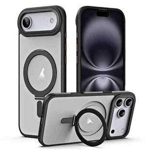 For iPhone 17 Air Airbag MagSafe Shockproof Frosted Phone Case with Fold Holder(Black)