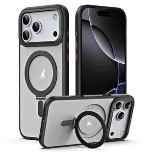 For iPhone 17 Pro Max Airbag MagSafe Shockproof Frosted Phone Case with Fold Holder(Black)