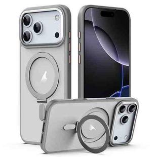 For iPhone 17 Pro Max Airbag MagSafe Shockproof Frosted Phone Case with Fold Holder(Grey)