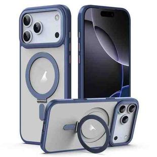 For iPhone 17 Pro Max Airbag MagSafe Shockproof Frosted Phone Case with Fold Holder(Blue)