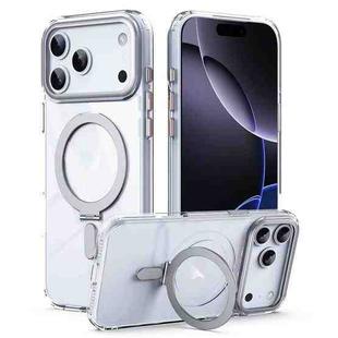 For iPhone 17 Pro Max Airbag MagSafe Shockproof Frosted Phone Case with Fold Holder(Silver)
