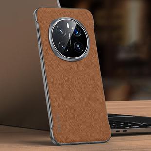 For Honor Magic7 Pro SULADA Frameless Top Layer Cowhide Leather Hybrid PC Phone Case(Brown)