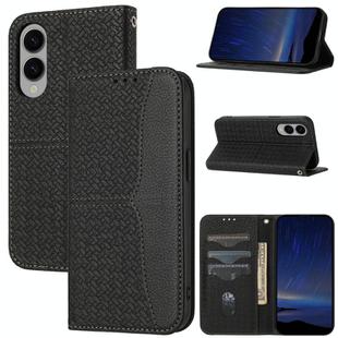 For Samsung Galaxy S25 Edge 5G Woven Texture Stitching Magnetic Leather Phone Case(Black)