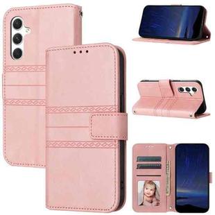 For Samsung Galaxy S25 FE 5G Embossed Stripes Skin Feel Leather Phone Case(Pink)