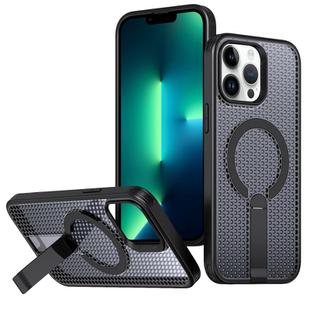 For iPhone 13 Pro Max / 12 Pro Max Honeycomb Cooling MagSafe Holder Phone Case(Black)
