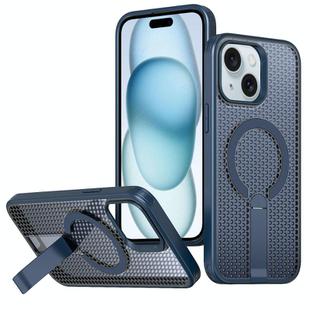 For iPhone 15 Plus / 14 Plus Honeycomb Cooling MagSafe Holder Phone Case(Blue)