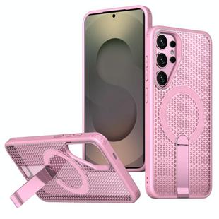 For Samsung Galaxy S25 Ultra 5G Honeycomb Cooling MagSafe Holder Phone Case(Pink)