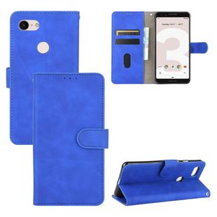For Google Pixel 3 Solid Color Skin Feel Magnetic Buckle Horizontal Flip Calf Texture PU Leather Case with Holder & Card Slots & Wallet(Blue)