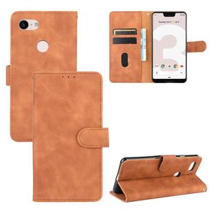 For Google Pixel 3 XL Solid Color Skin Feel Magnetic Buckle Horizontal Flip Calf Texture PU Leather Case with Holder & Card Slots & Wallet(Brown)