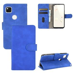 For Google Pixel 4a Solid Color Skin Feel Magnetic Buckle Horizontal Flip Calf Texture PU Leather Case with Holder & Card Slots & Wallet(Blue)