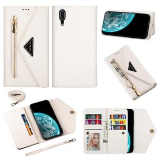 For Huawei P20 Skin Feel Zipper Horizontal Flip Leather Case with Holder & Card Slots & Photo Frame & Lanyard & Long Rope(White)