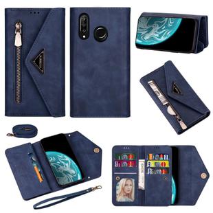 For Huawei P30 Lite Skin Feel Zipper Horizontal Flip Leather Case with Holder & Card Slots & Photo Frame & Lanyard & Long Rope(Blue)