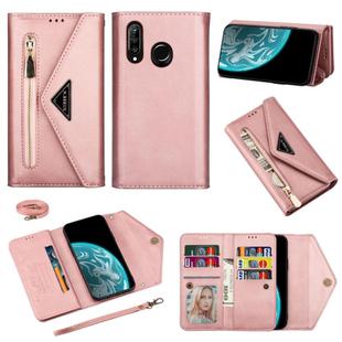 For Huawei P30 Lite Skin Feel Zipper Horizontal Flip Leather Case with Holder & Card Slots & Photo Frame & Lanyard & Long Rope(Rose Gold)