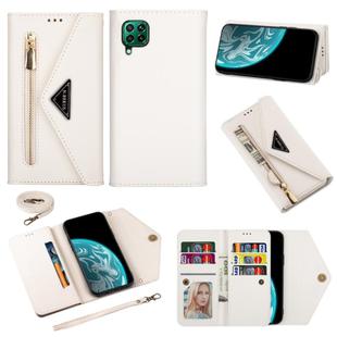 For Huawei P40 Lite Skin Feel Zipper Horizontal Flip Leather Case with Holder & Card Slots & Photo Frame & Lanyard & Long Rope(White)