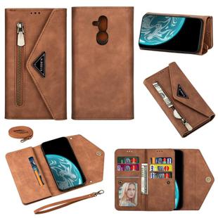 For Huawei Y6 (2019) Skin Feel Zipper Horizontal Flip Leather Case with Holder & Card Slots & Photo Frame & Lanyard & Long Rope(Brown)