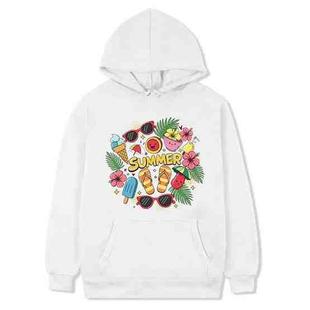 Summer Printed Fleece Hooded Sweatshirt Print On Your Demand, Size:S(White)