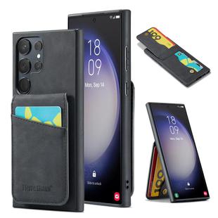 For Samsung Galaxy S25 Ultra 5G Fierre Shann FS-023 Crazy Horse Card Holder Back Cover PU Phone Case(Black)