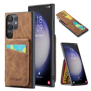 For Samsung Galaxy S25 Ultra 5G Fierre Shann FS-023 Crazy Horse Card Holder Back Cover PU Phone Case(Brown)