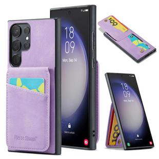 For Samsung Galaxy S25 Ultra 5G Fierre Shann FS-023 Crazy Horse Card Holder Back Cover PU Phone Case(Purple)