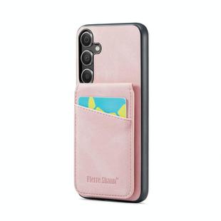 For Samsung Galaxy S25+ 5G Fierre Shann FS-023 Crazy Horse Card Holder Back Cover PU Phone Case(Pink)