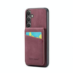For Samsung Galaxy S25+ 5G Fierre Shann FS-023 Crazy Horse Card Holder Back Cover PU Phone Case(Wine Red)
